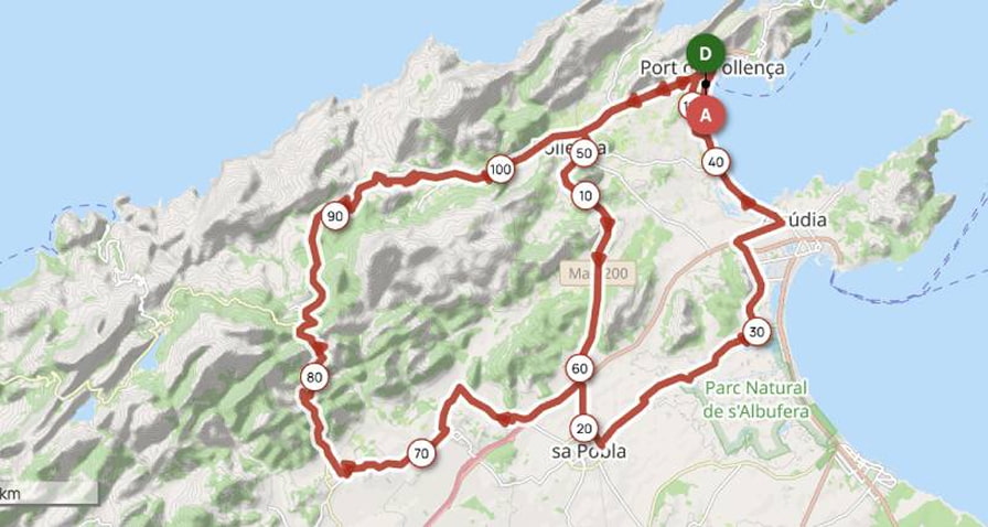 Hoja de ruta de la 4 etapa de la Challenge vuelta a Mallorca para Masters 30-40