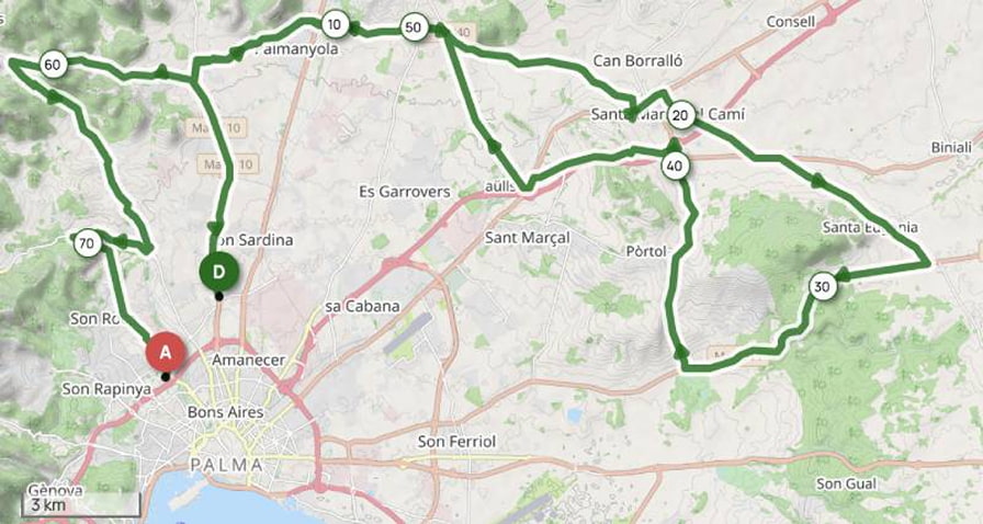Mapa etapa 2 en Palma de la Categoría Masters 50-60
