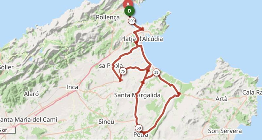 Map of the third stage in the north of Mallorca in the 50-60 Masters category.